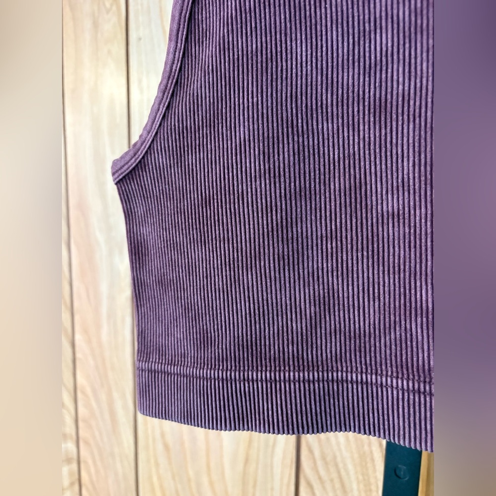 Zenana Ribbed Seamless Racerback Crop Tank | Eggplant - Picture 3 of 4